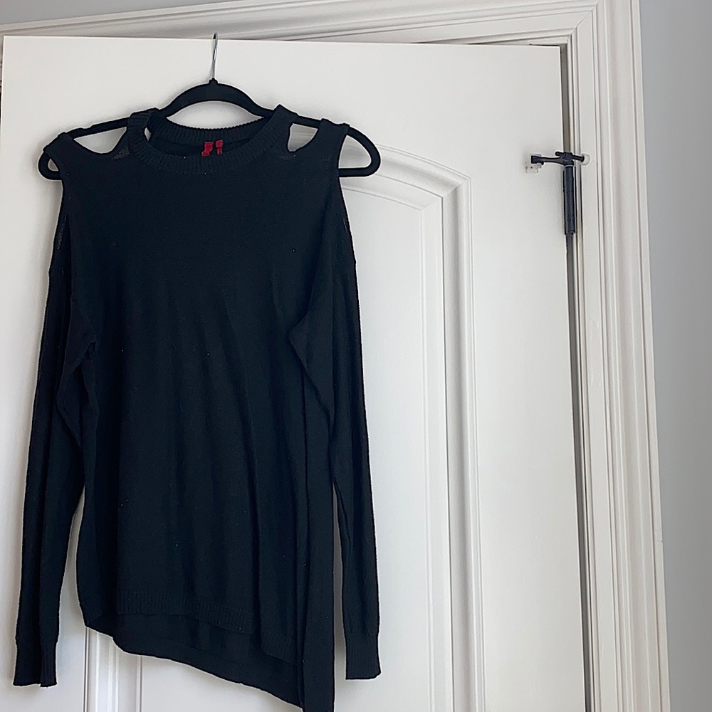 Black asymmetrical cold shoulder sweater